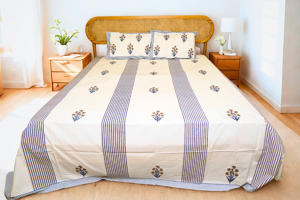 Indigo Dhaari Buta Bedsheet