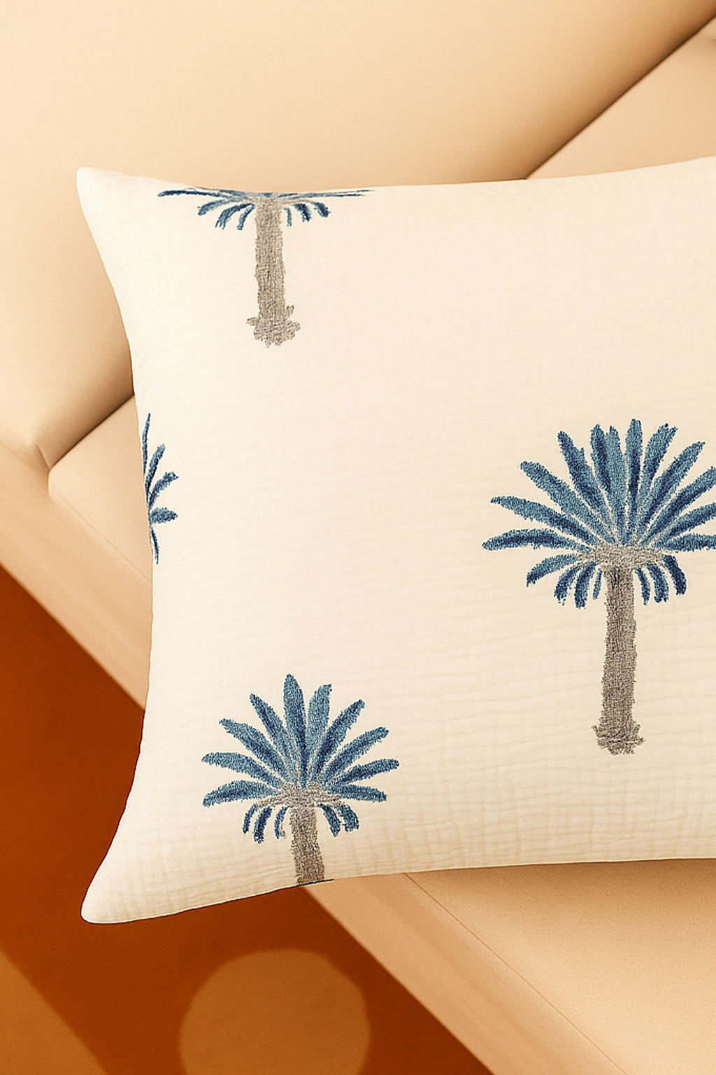Blue Palm quilted Cushion Cover