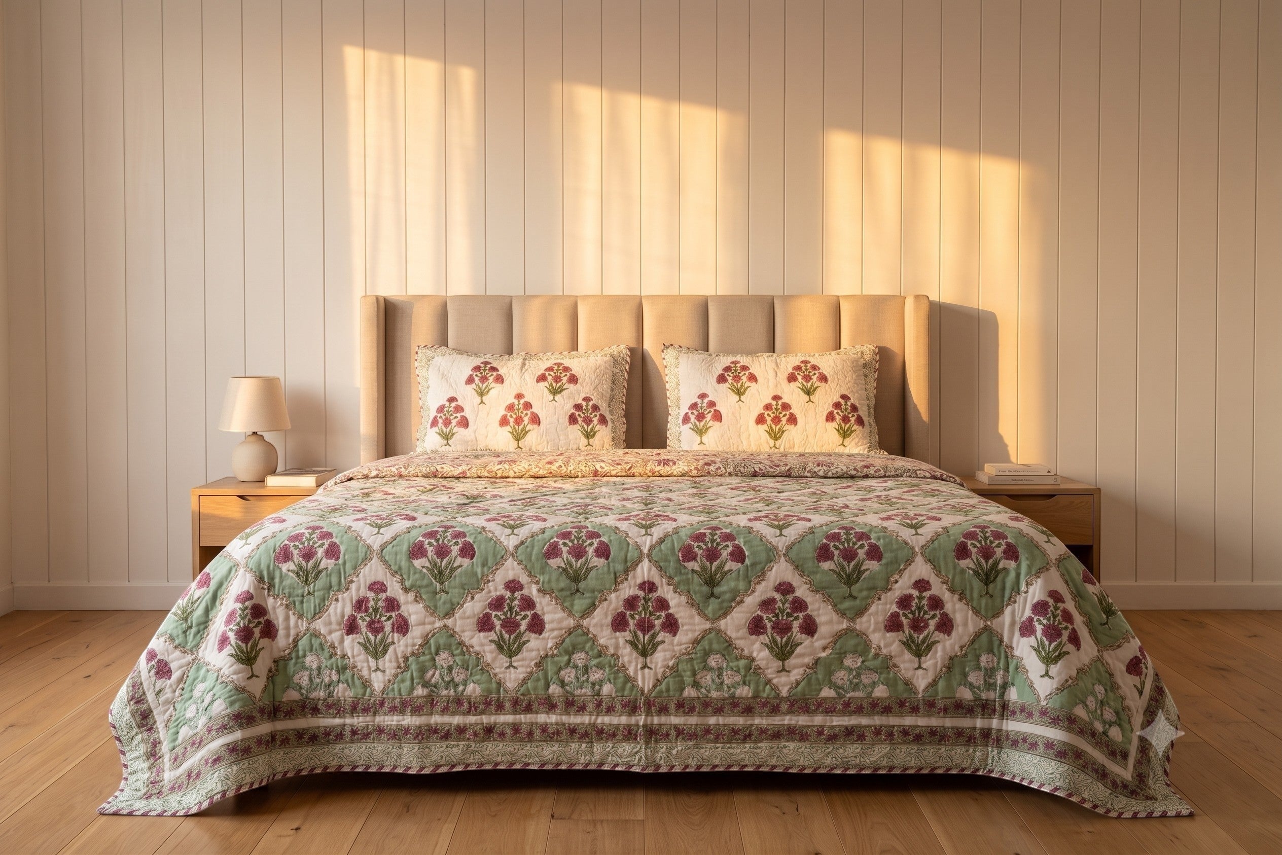 Mogra Mehfil Premium Handblocked Percale Cotton Bedsheet