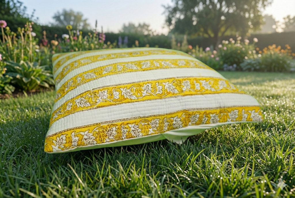 Mustard Bagh quilted Cushion Cover