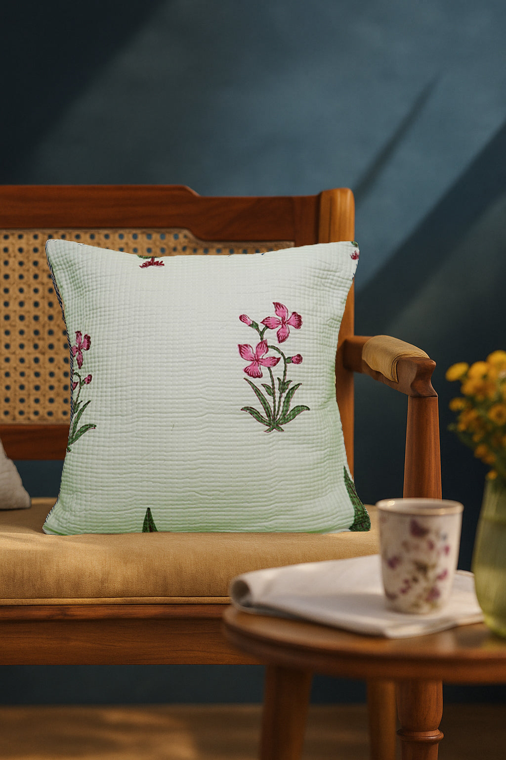 Pink Shaakha quilted Cushion Cover