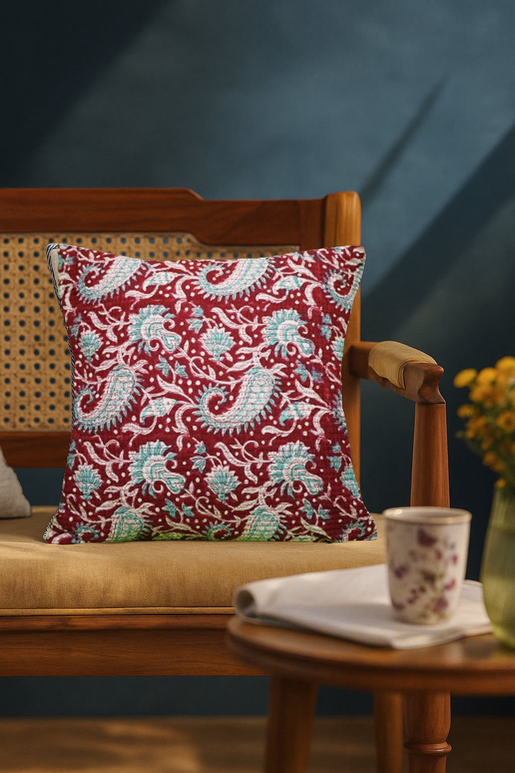 Teal Rangoli quilted Cushion Cover