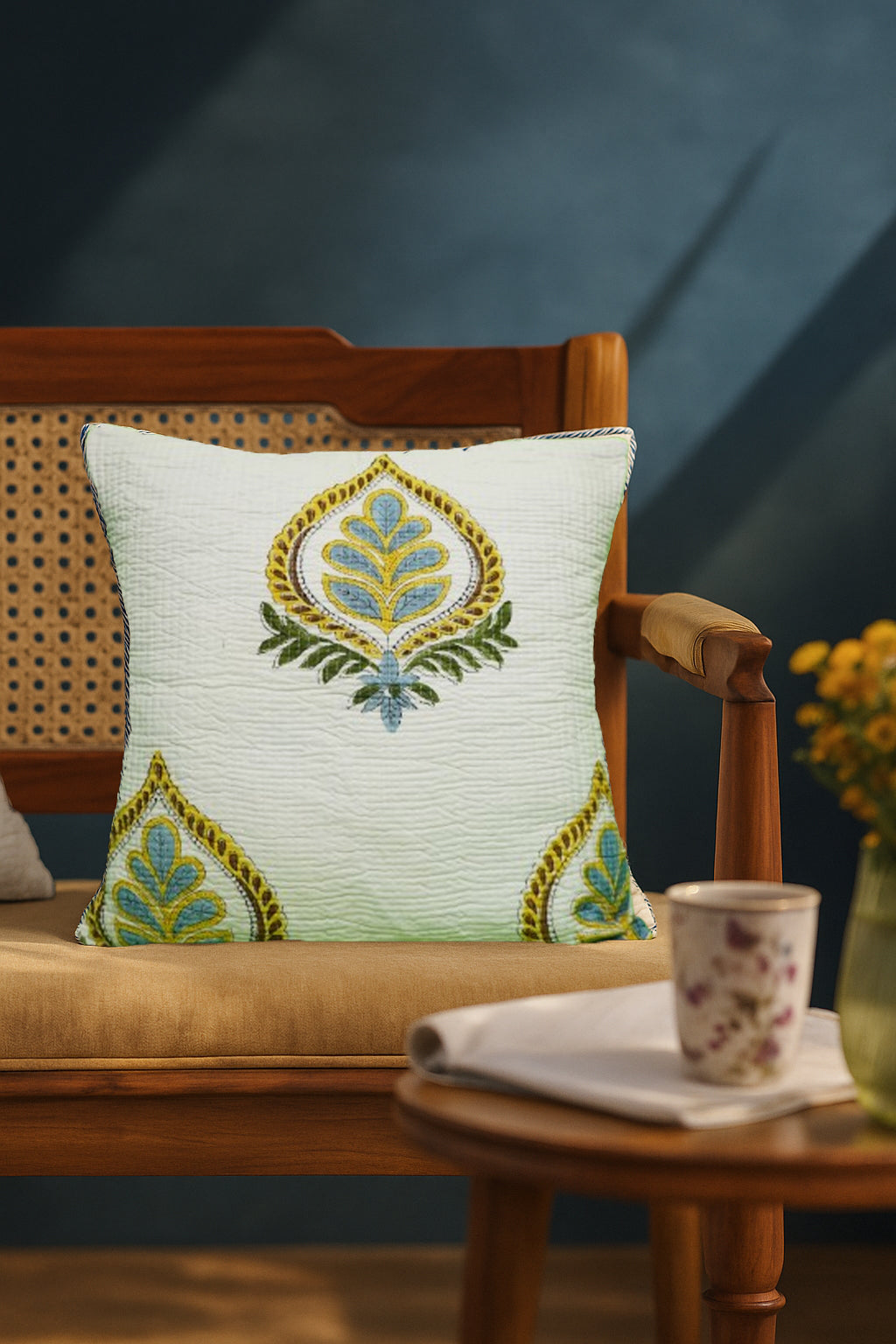 Zafran Phool quilted Cushion Cover
