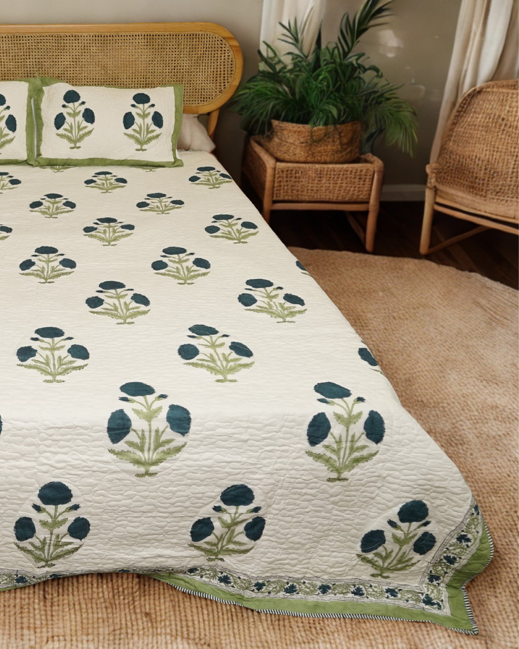 Aqua Phool Bedcover